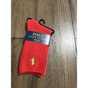 NWT Polo Ralph Lauren Boys Casual Crew Socks 8-9.5 Tomato W/ Neon Green Pony